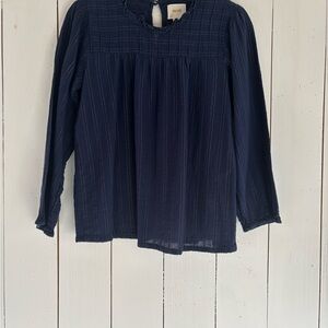 Maeve Navy Blouse with Subtle Stripes